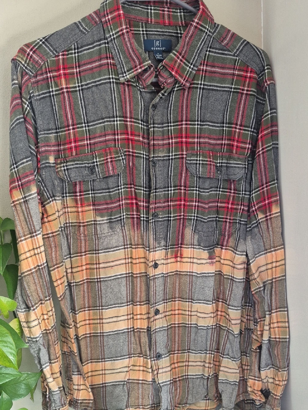 George Plaid Button-Down Shirt in Gray, Red & Tan